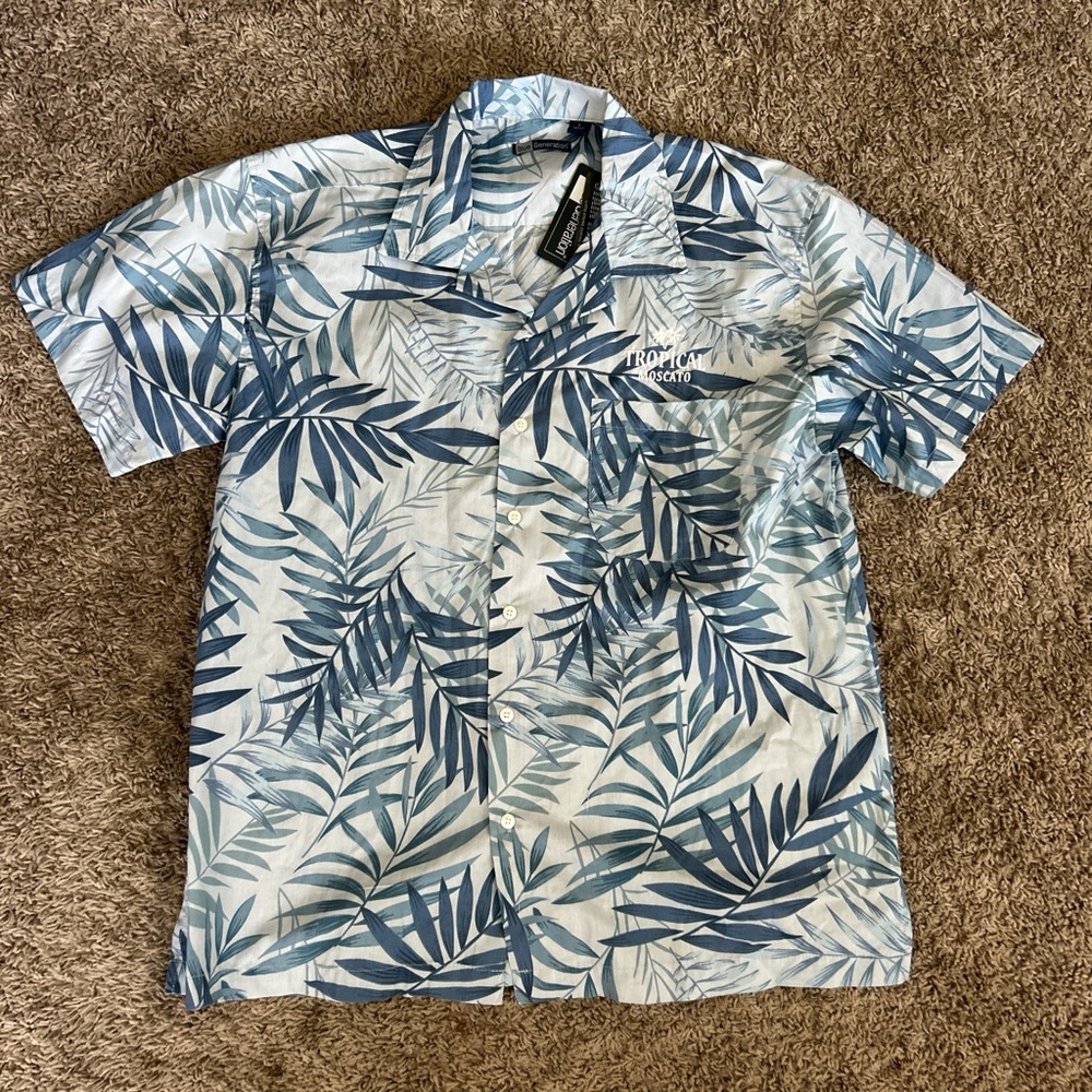 Blue Leaf Print Casual Shirt